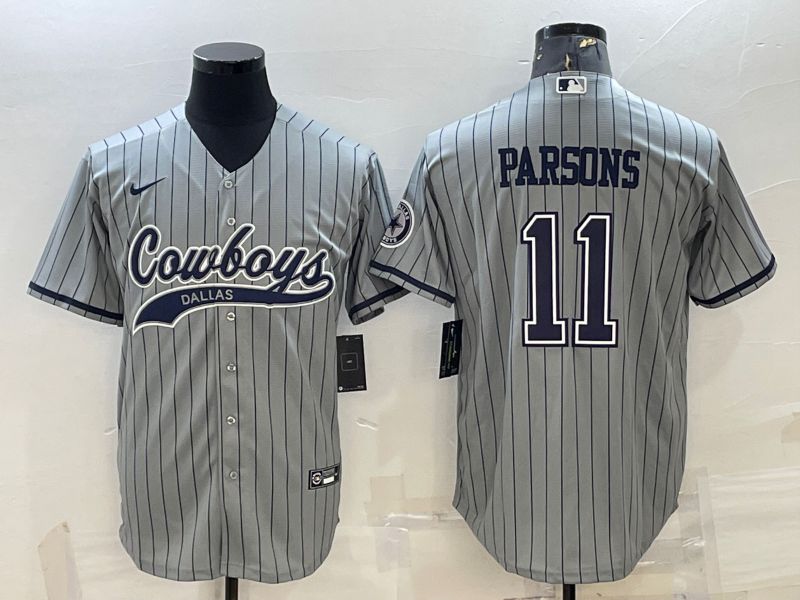 Men Dallas Cowboys #11 Parsons Grey Stripe 2022 Nike Co branded NFL Jerseys->dallas cowboys->NFL Jersey